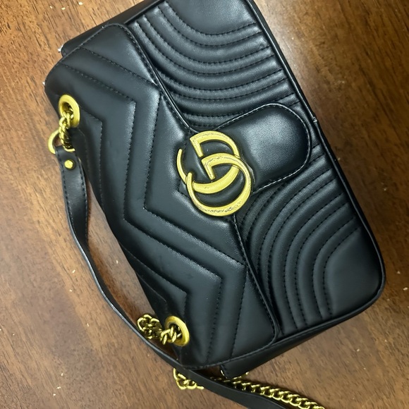 Black Quilted Shoulder Bag with Gold Hardware - Picture 2 of 4